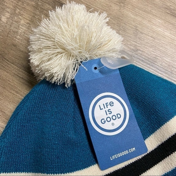 NEW Life Is Good Teal Blue Knit Hat with Pom - Picture 3 of 9